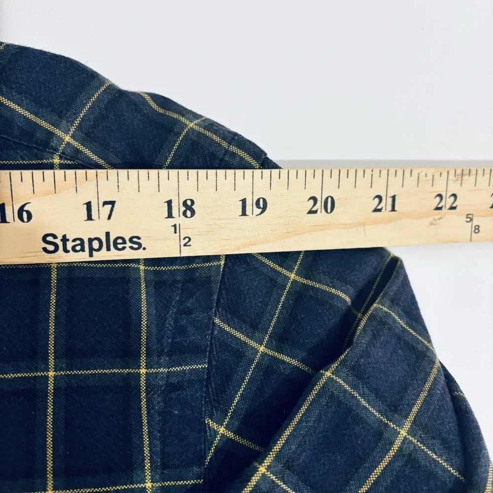 Ralph Lauren Button Down Shirt Mens L Navy Blue Plaid Windowpane Long Sleeve